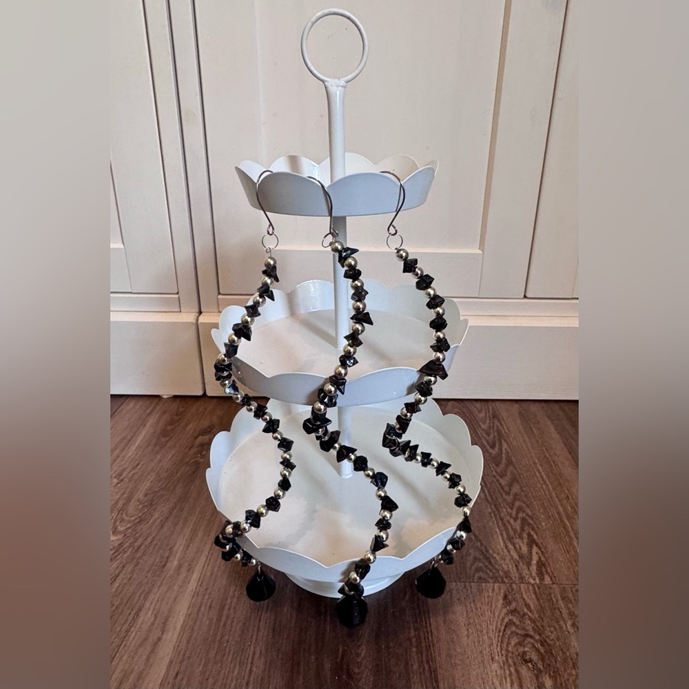 Christmas set of 3 Black Silver Beaded gem Tree Decorations